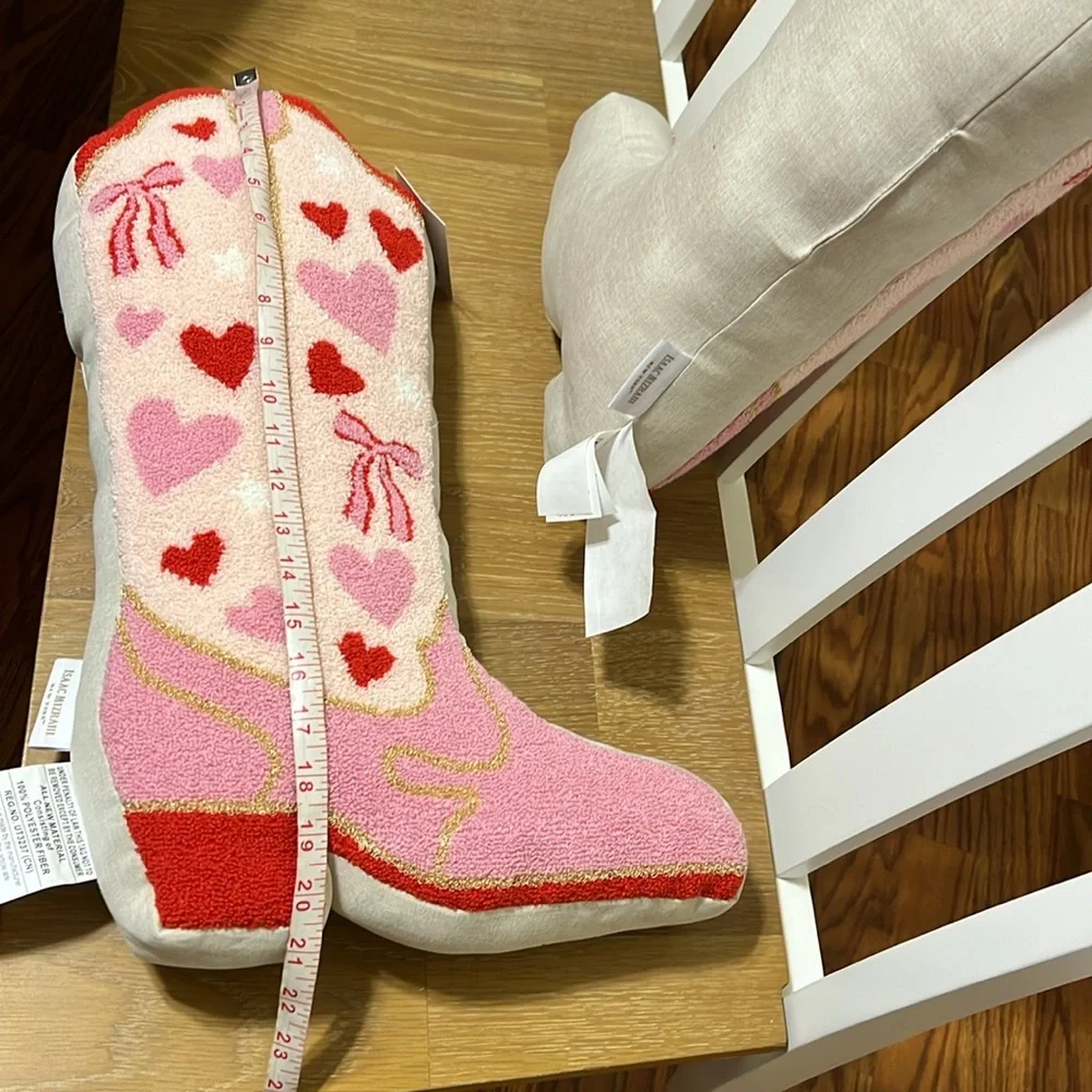 Isaac Mizrahi Pink Heart Cowboy Boot Pillows decoration size 13.4”X 20.5”